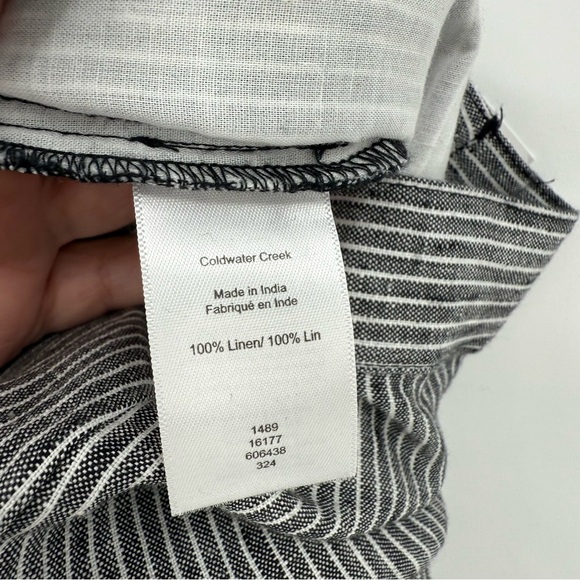 Coldwater Creek Striped Linen Wide-Leg Crops Pull On Pant Black/White Petite L - Picture 5 of 12